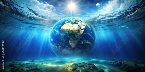 Fototapeta Naklejka Na Ścianę i Meble -  Earth submerged underwater creating a serene and tranquil scene, nature, earth, water, underwater, environment