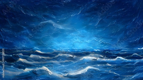 A digital art piece featuring deep blue waves, creating an abstract background