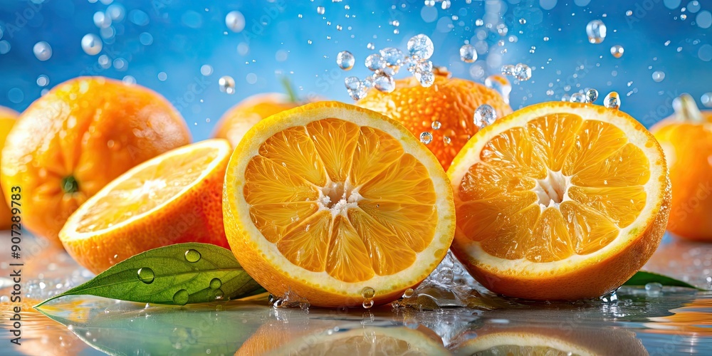 Background fresh orange with water droplets, juicy slices , vibrant, citrus, healthy, refreshment, organic, natural, summer Background fresh orange with water droplets, juicy slices , vibrant, citrus, healthy, refreshment, organic, natural, summer