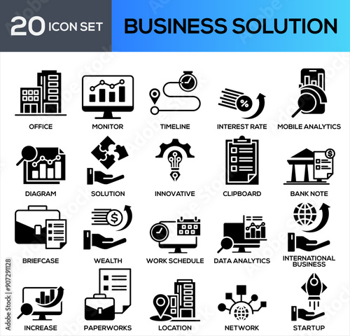 Business Solution Black Glyph Icon Collection