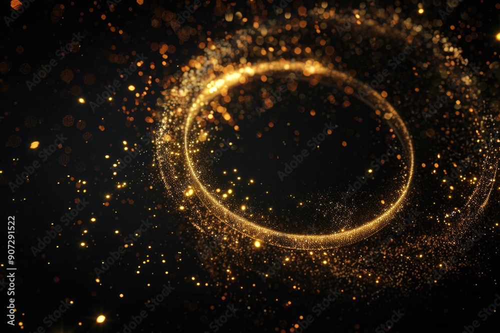 A decorative circle made of gold sparkles on a black background A decorative circle made of gold sparkles on a black background