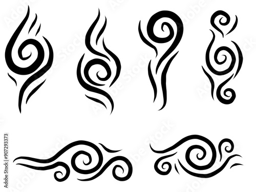 simple tribal tattoo collection set. Hand-drawn in black brush line. 