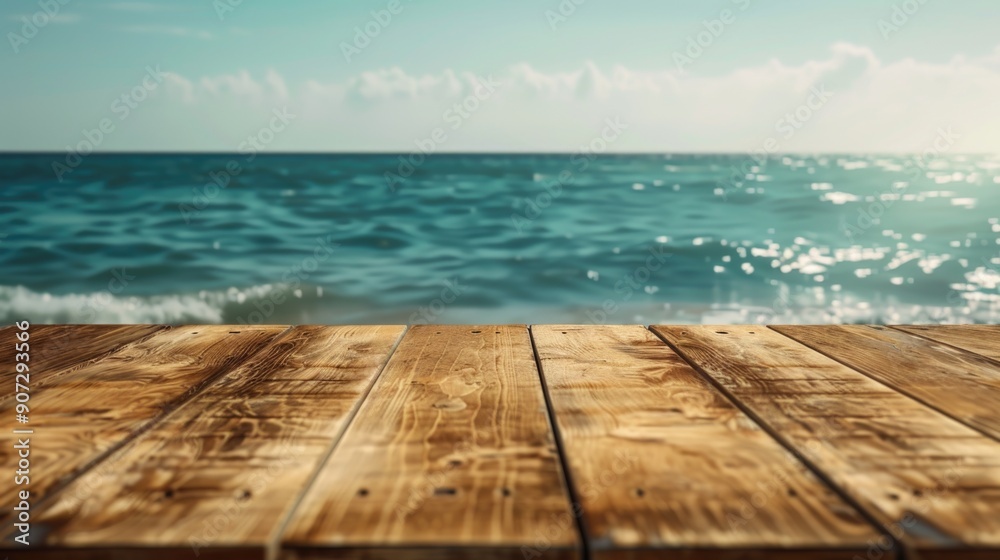 Wooden table overlooking the ocean, perfect for beachside gatherings or coastal-inspired photography Wooden table overlooking the ocean, perfect for beachside gatherings or coastal-inspired photography