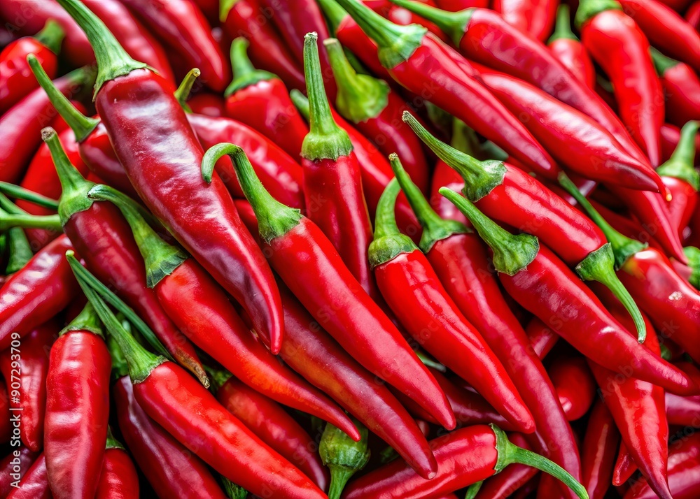 Vibrant red chili peppers, freshly harvested and neatly arranged, stand out against a transparent background, showcasing their glossy texture and intense fiery color. Vibrant red chili peppers, freshly harvested and neatly arranged, stand out against a transparent background, showcasing their glossy texture and intense fiery color.