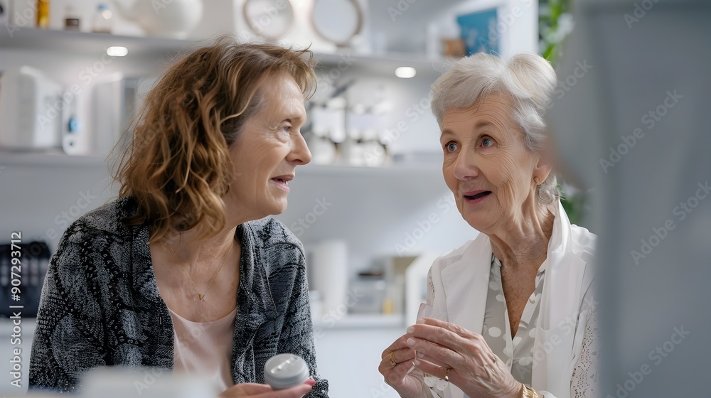 Hearing Aid Specialist Providing Practical Guidance to Elderly Woman on Changing Batteries Hearing Aid Specialist Providing Practical Guidance to Elderly Woman on Changing Batteries