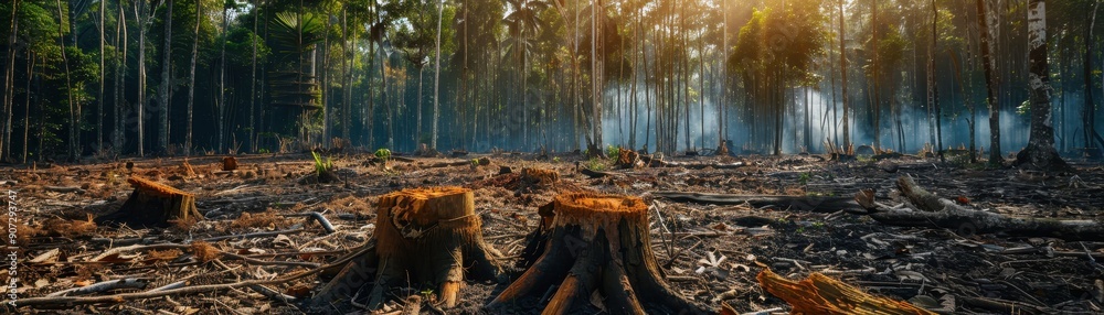 A forest with a lot of dead trees and smoke in the air A forest with a lot of dead trees and smoke in the air
