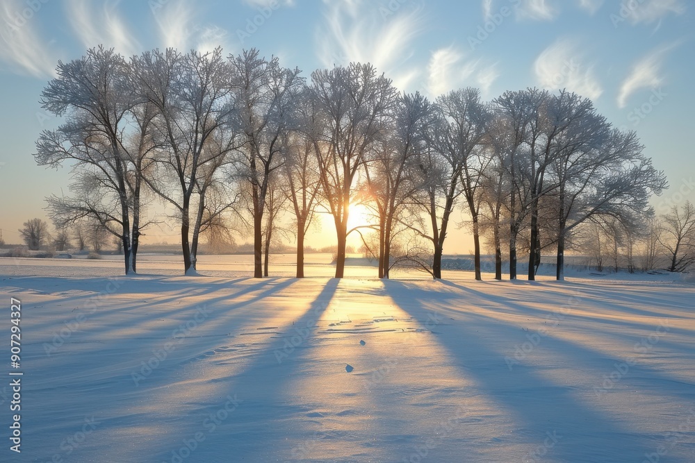 A field of snow with trees in the background A field of snow with trees in the background