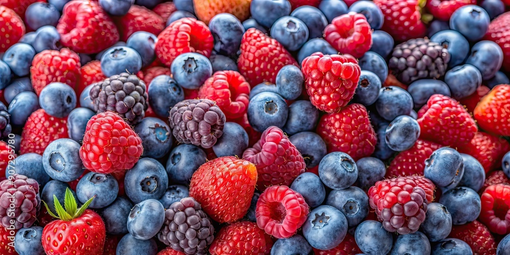 Fresh mix of raspberries and blueberries, berries, fruit, fresh, vibrant, colorful, healthy, antioxidant, organic, summer Fresh mix of raspberries and blueberries, berries, fruit, fresh, vibrant, colorful, healthy, antioxidant, organic, summer