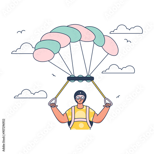 A drawing of a man holding a parachute with the words  paraglider  on it