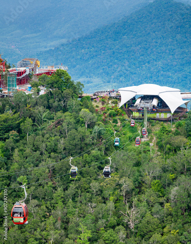 Langkawi cable cars,running between the Middle and Top Stations,over Mat Cincang mountain,Langkawi,Malaysia. photo