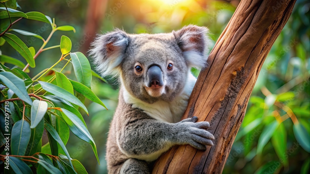 Fototapeta premium Koala resting in eucalyptus tree , wildlife, Australia, marsupial, cute, mammal, arboreal