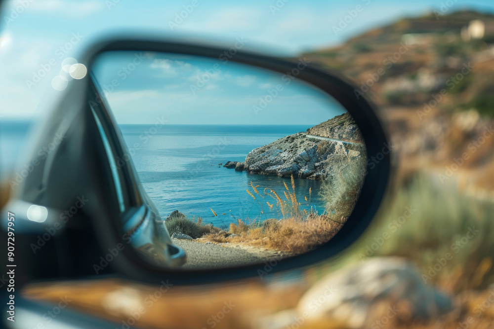 Coastal Landscape Reflected in Car Side Mirror Coastal Landscape Reflected in Car Side Mirror