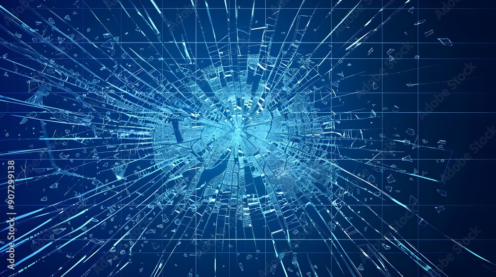 Fototapeta premium Cracked Digital Tech Screen with Distorted Futuristic Graphics