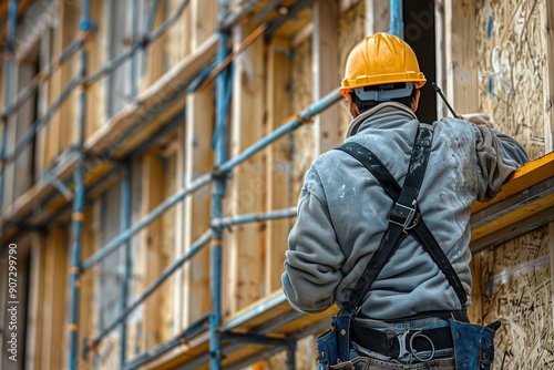 A construction worker wearing a yellow helmet