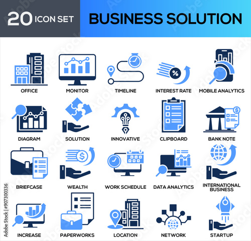 Business Solution Glyph Color Icon Collection