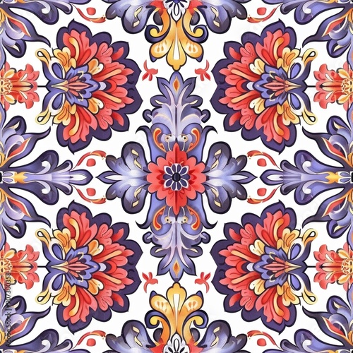 Baroque floral medallions, intricate design, seamless pattern, flat design illustration