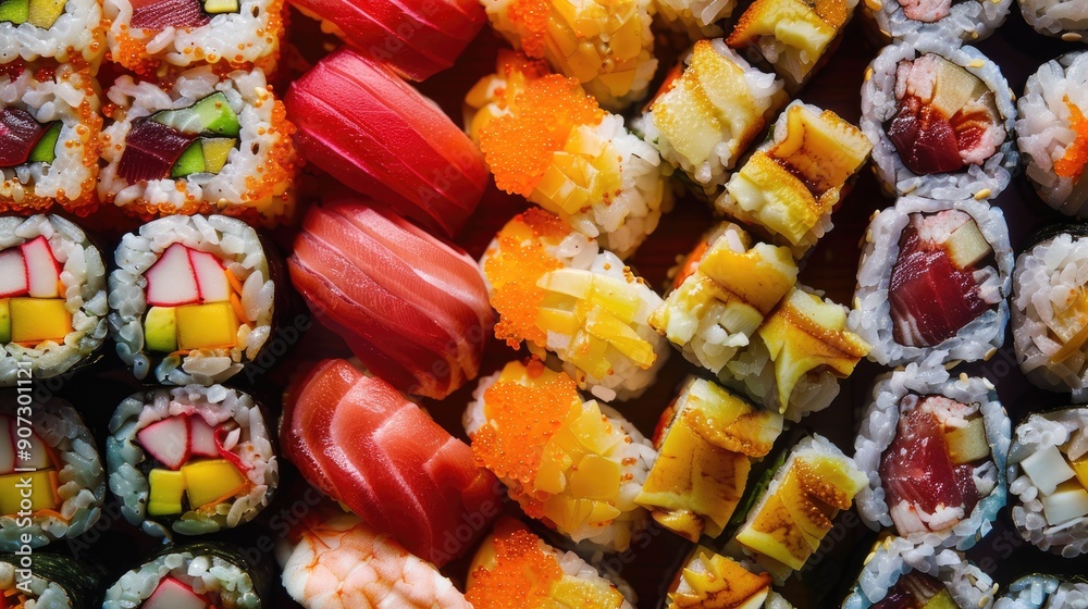 A Close-Up View of Assorted Sushi Rolls A Close-Up View of Assorted Sushi Rolls