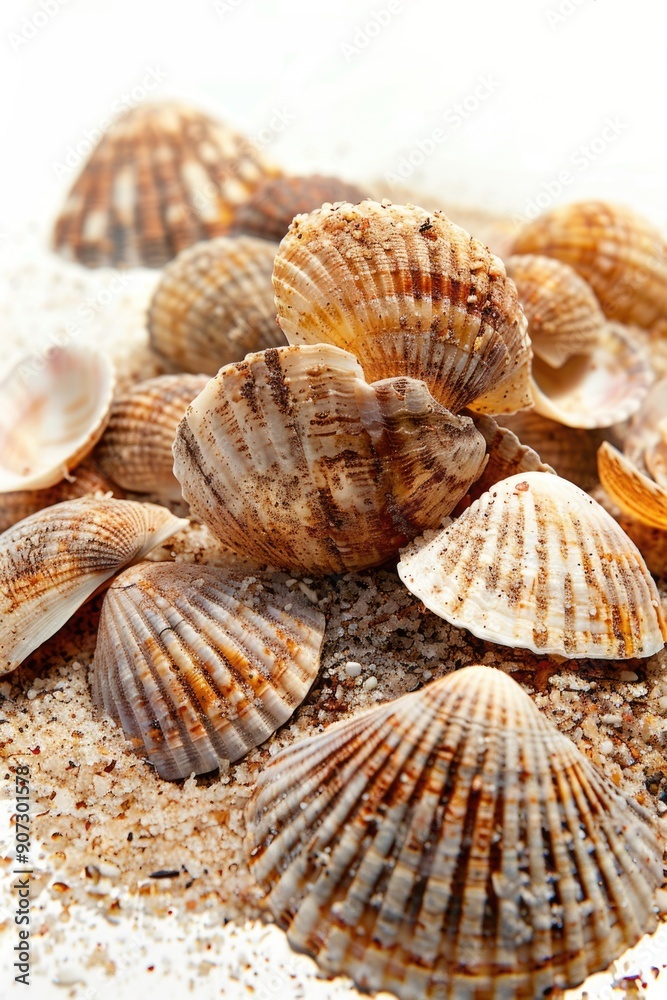 Beach scene with shells arranged in a pile