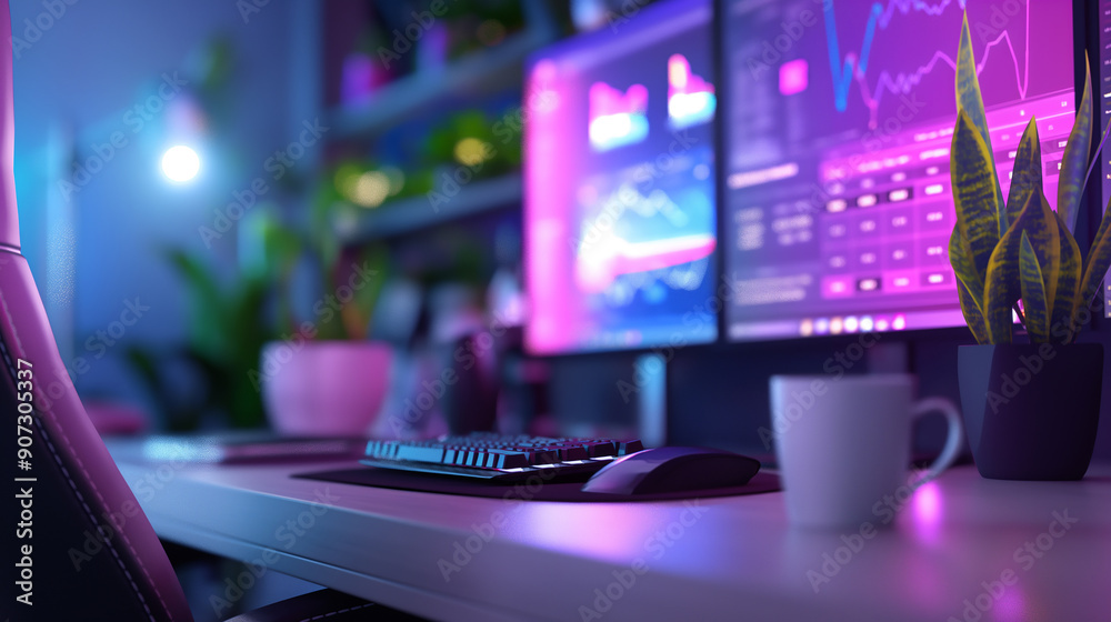 Modern Computer Workstation with Neon Lights
Modern Computer Workstation with Neon Lights