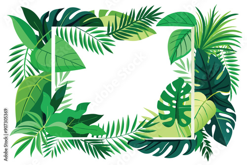Square frame composed of lush green tropical leaves