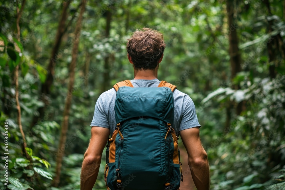 Finding Serenity: Close up of a Dynamic Man Hiking in a Dense Forest, Embracing Peace and Tranquility Through Nature, with Composite Forest Backdrop Finding Serenity: Close up of a Dynamic Man Hiking in a Dense Forest, Embracing Peace and Tranquility Through Nature, with Composite Forest Backdrop