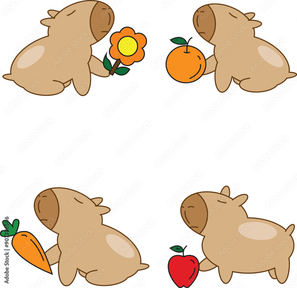 Fototapeta premium Capybara, collection set farm animal