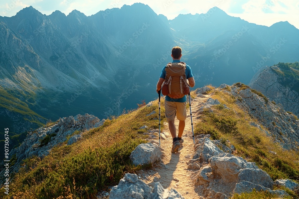 Embracing Solitude: Man Finding Stress Relief on Mountain Trail Silhouette Embracing Solitude: Man Finding Stress Relief on Mountain Trail Silhouette