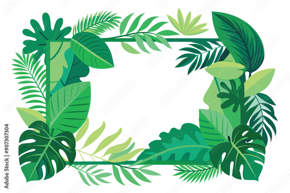 Tropical Green Leaf Frame with White Background Tropical Green Leaf Frame with White Background
