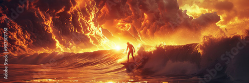 A Man Surfing on Wave Silhouette Shoot Sunset Scenery