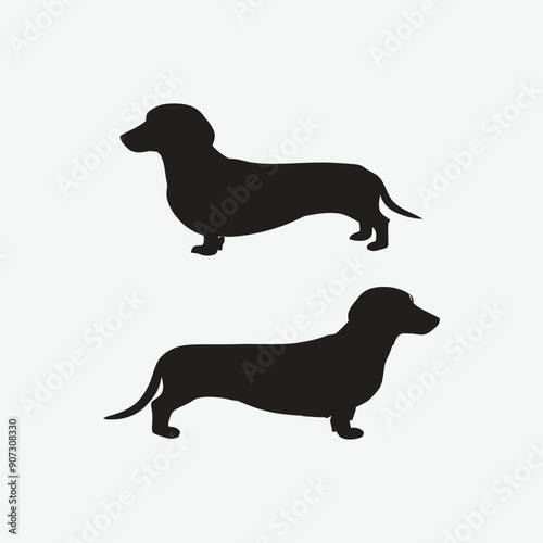 Dachshund dog silhouette set animals vector template illustration