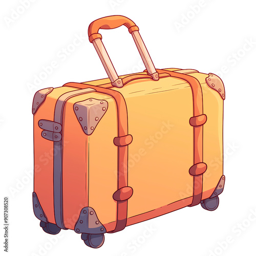an illustration clipart of a stylish suitcase with a handle. The suitcase is set against a transparent background suitable for graphic design