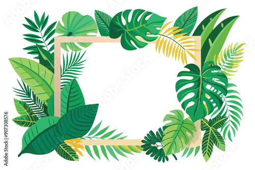 Tropical Leaf Frame with Beige Border