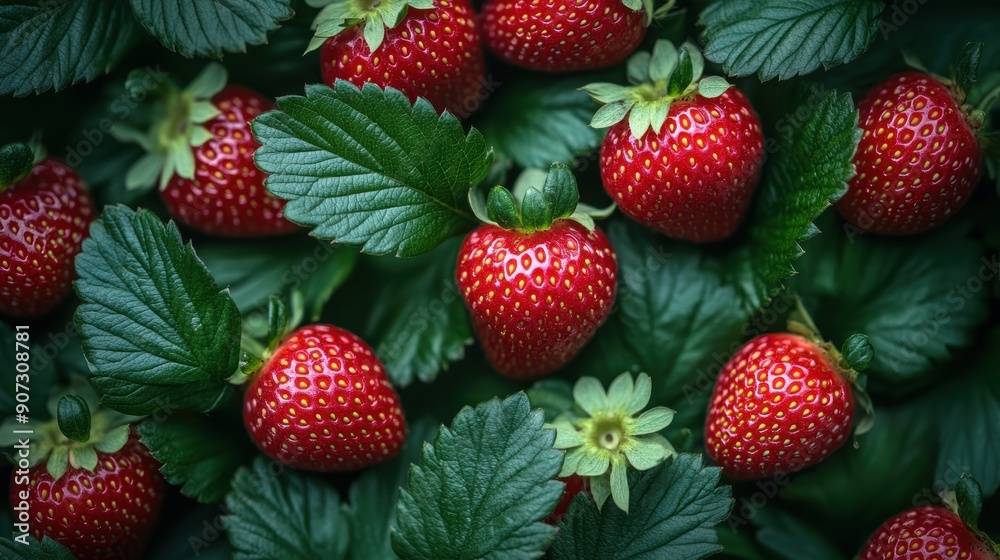 Fresh Ripe Strawberries with Green Leaves in a Garden Setting, Perfect for Food and Nature Themes, High-Quality Close-Up Shot Fresh Ripe Strawberries with Green Leaves in a Garden Setting, Perfect for Food and Nature Themes, High-Quality Close-Up Shot