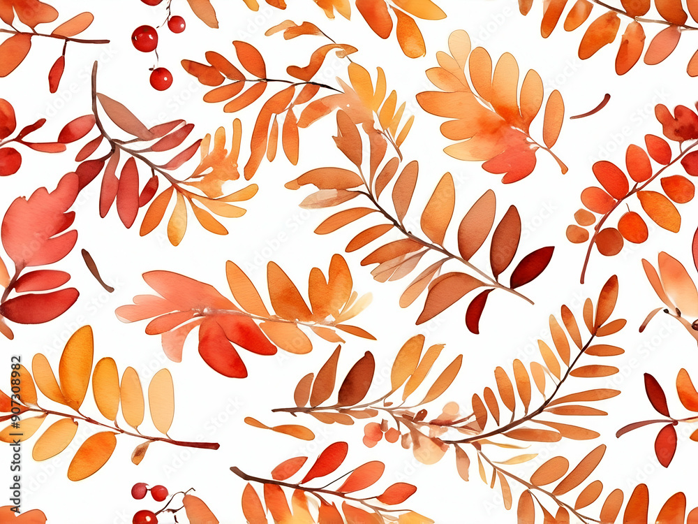 abstract glowing Autumn watercolor rowan white background abstract glowing Autumn watercolor rowan white background