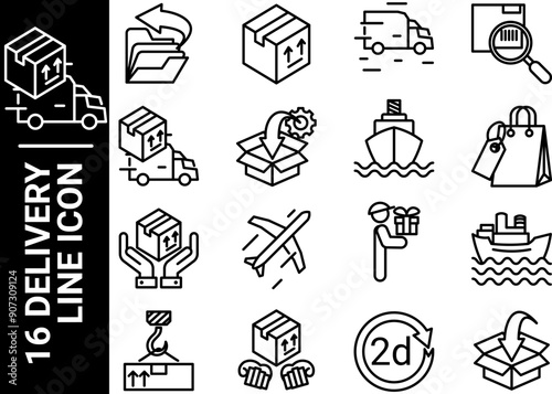 16 delivery line icon, black and white
