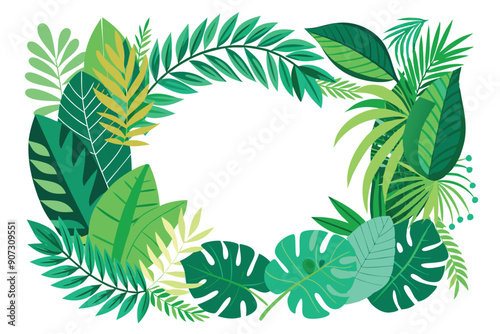 Green Tropical Leaves Wreath with Empty Center