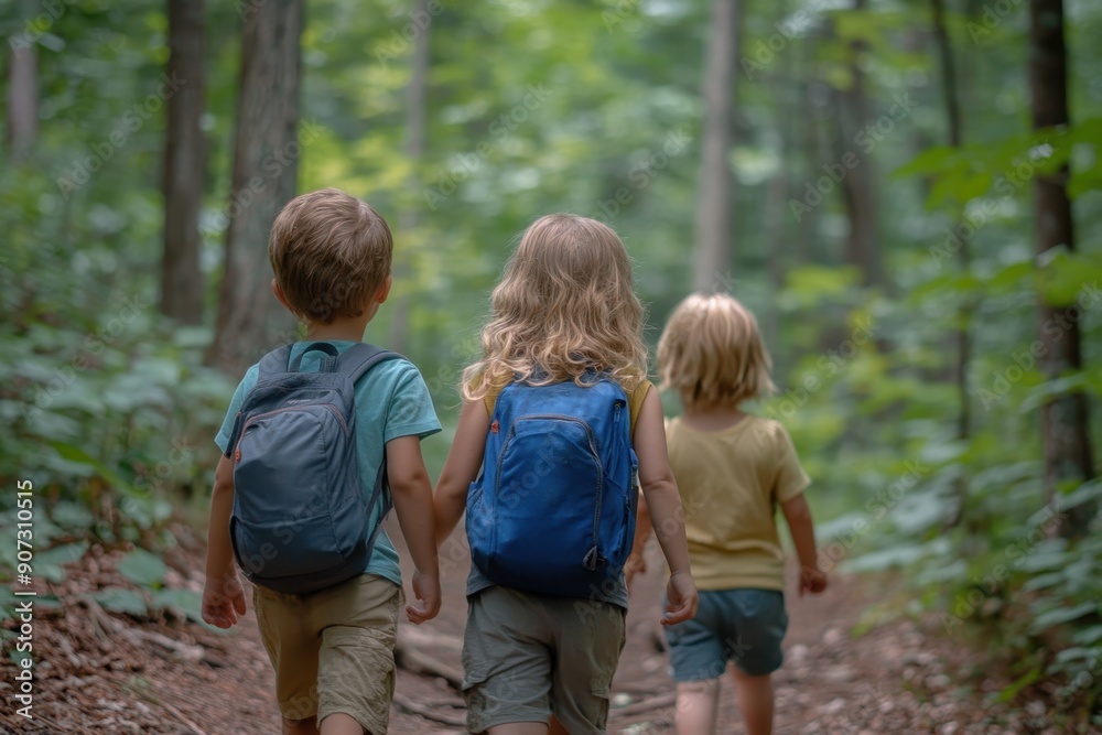 Adventure in Serenity: Kids Exploring Mindfully Along a Whimsical Forest Trail with Selective Focus and Blend Mode Adventure in Serenity: Kids Exploring Mindfully Along a Whimsical Forest Trail with Selective Focus and Blend Mode