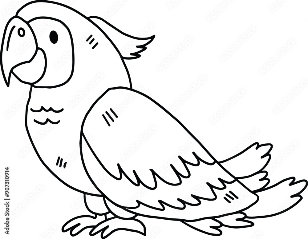 A black and white drawing of a parrot A black and white drawing of a parrot