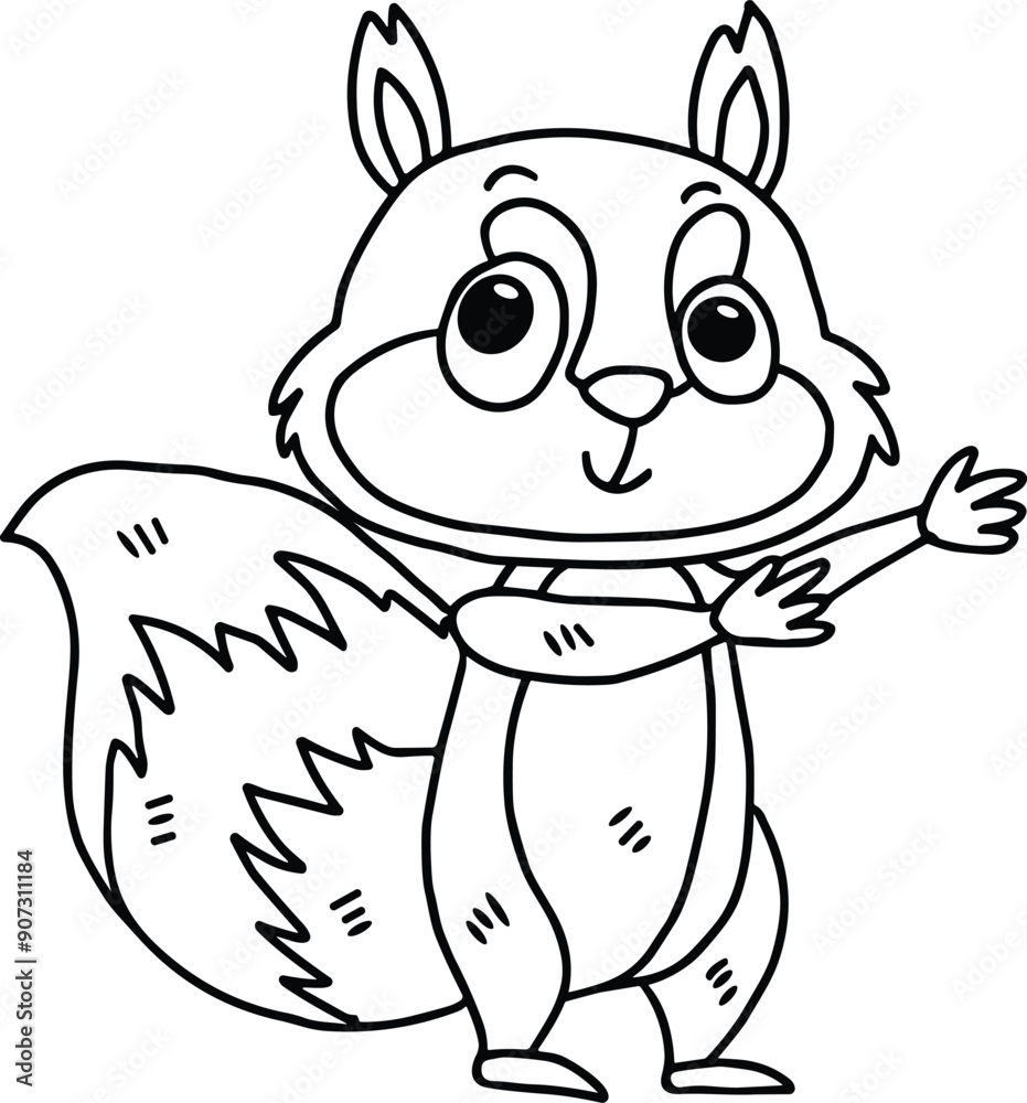 A cute cartoon squirrel is standing with its arms outstretched A cute cartoon squirrel is standing with its arms outstretched