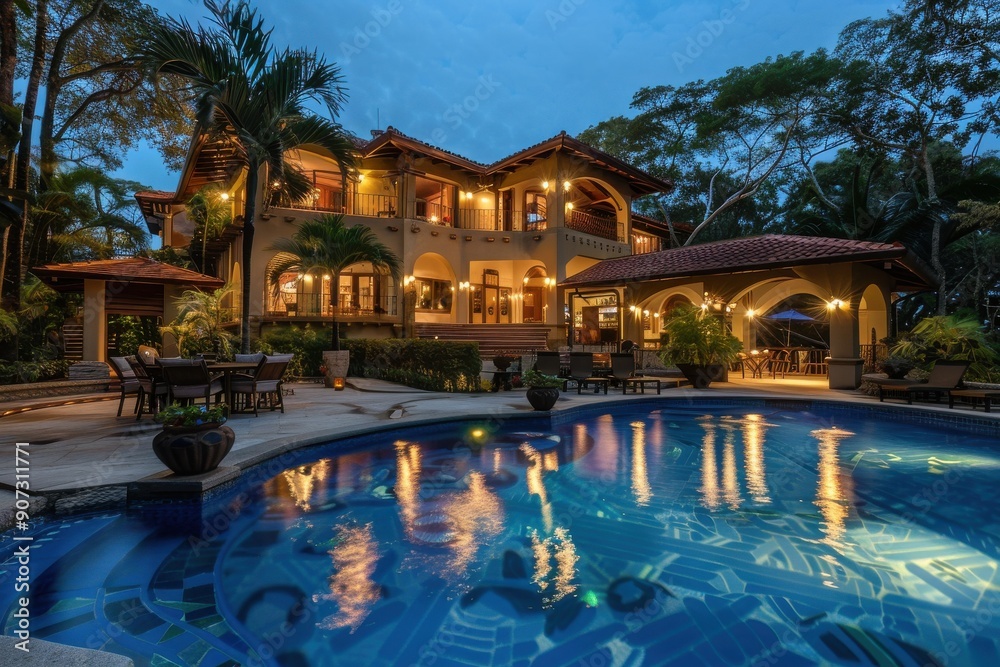 Obraz premium Elegant luxury mansion with large pool