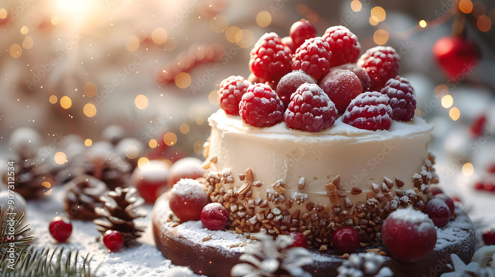 Festive Raspberry Cake with Snowflakes Festive Raspberry Cake with Snowflakes