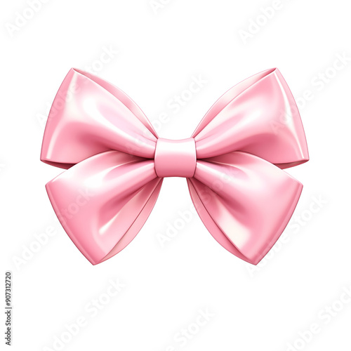 3D illustration of pink bow ribbon on transparent background, suitable for decoration.