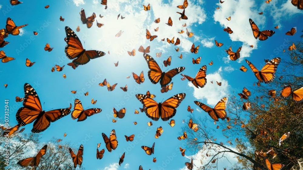 Monarch Butterflies in Flight