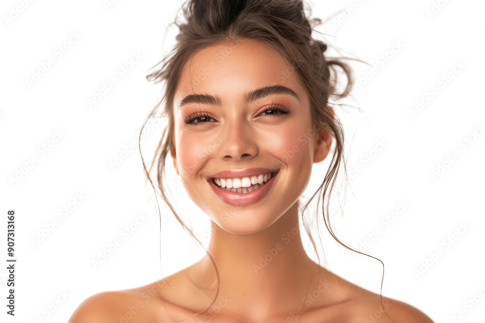 Beautiful woman smiling with perfect teeth, head and shoulders view, isolated on white background Beautiful woman smiling with perfect teeth, head and shoulders view, isolated on white background