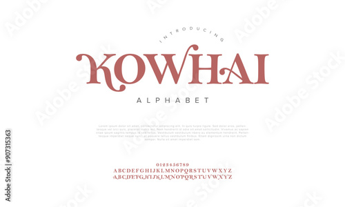 Kohwai swash luxury elegant alphabet letters and numbers. Vintage wedding typography classic serif font decorative vintage retro. creative vector illustration