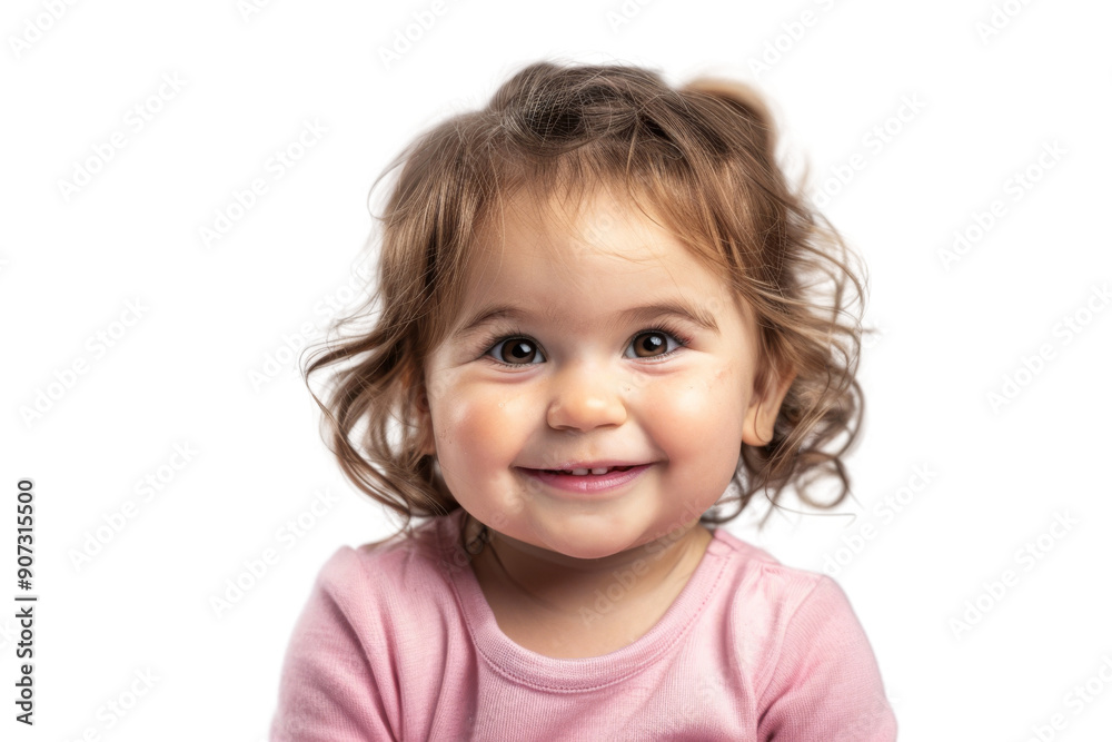 Cheerful little girl with round cheeks wearing a pink outfit Isolated on white background Cheerful little girl with round cheeks wearing a pink outfit Isolated on white background