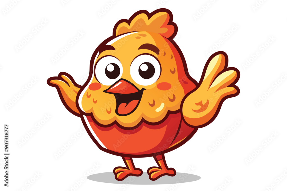 Cartoon Chicken Character Waving with a Big Smile Cartoon Chicken Character Waving with a Big Smile
