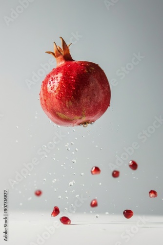 Wonderful Pomegranate levitating on a white background