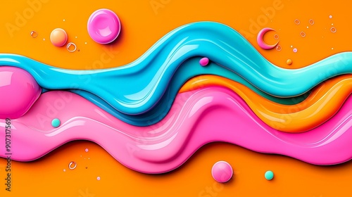 Vibrant abstract swirl of colorful paints on an orange background, creating a playful and energetic visual effect.