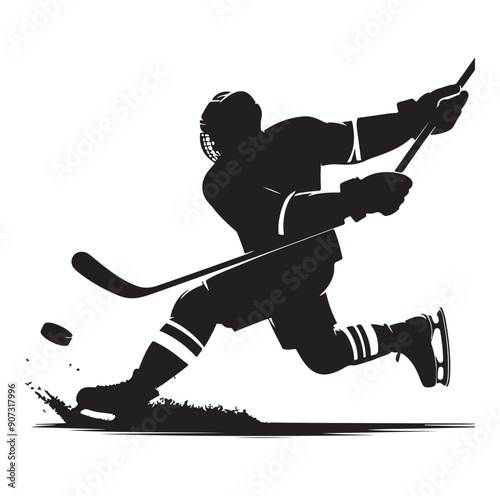 People playing ice hockey silhouette vector illustration.